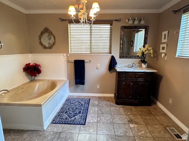 371 S Willard Peak Rd S, Mantua, UT 84324 - full bath featuring visible vents, a bath, crown molding, and a chandelier