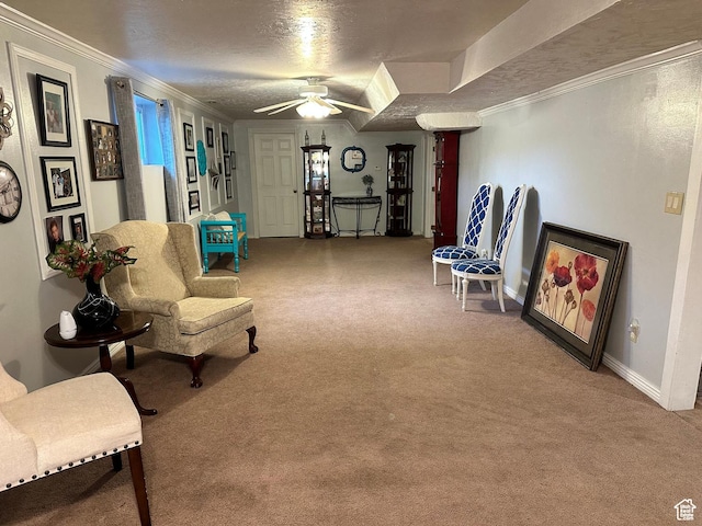 371 S Willard Peak Rd S, Mantua, UT 84324 - sitting room featuring a textured ceiling, carpet flooring, baseboards, and ornamental molding