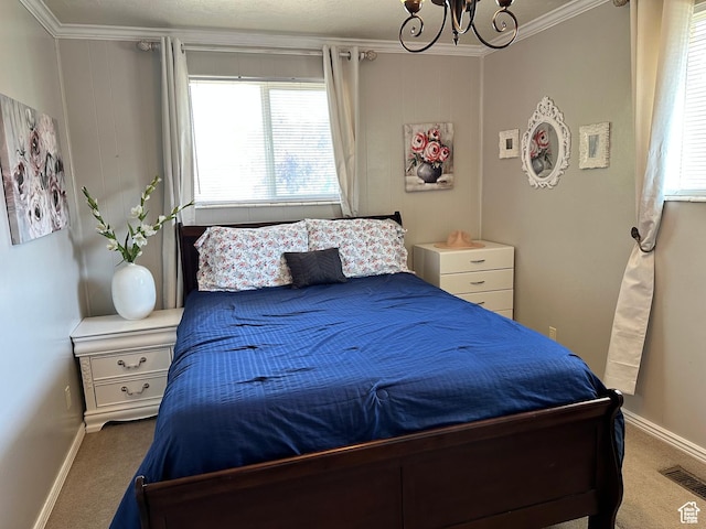 371 S Willard Peak Rd S, Mantua, UT 84324 - bedroom featuring crown molding, multiple windows, carpet, and visible vents