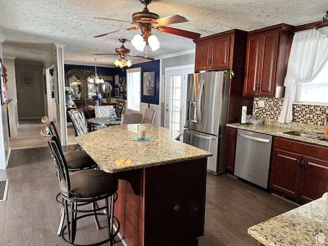 371 S Willard Peak Rd S, Mantua, UT 84324 - kitchen with a sink, stainless steel appliances, dark wood-type flooring, and crown molding