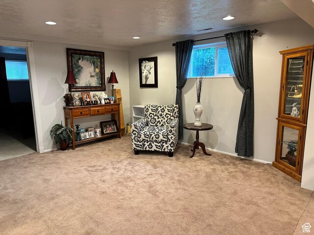 371 S Willard Peak Rd S, Mantua, UT 84324 - living area featuring recessed lighting, carpet, visible vents, and a textured ceiling