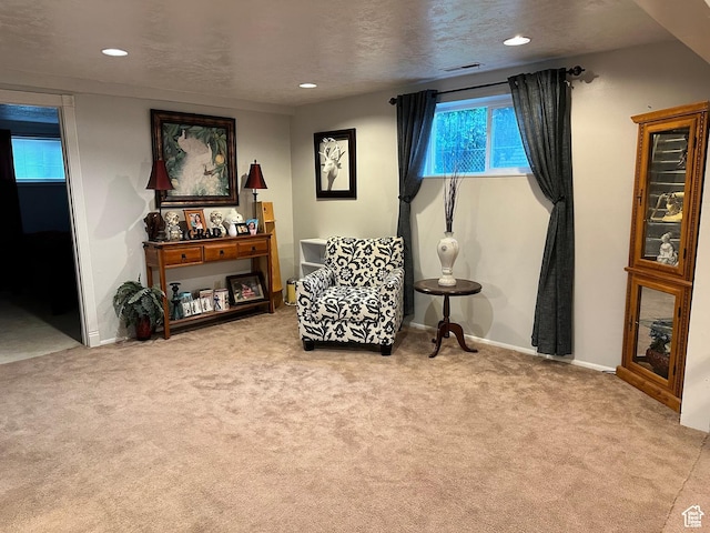 371 S Willard Peak Rd S, Mantua, UT 84324 - living area with recessed lighting, visible vents, carpet floors, and a textured ceiling