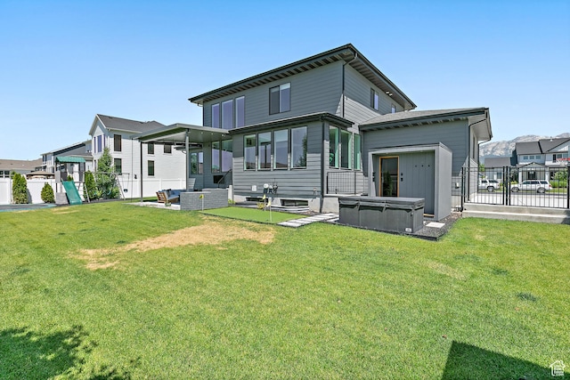 1228 E 1030 N, American Fork, UT 84003 - rear view of house with a hot tub and a fenced backyard