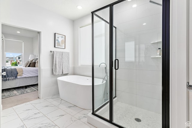 1228 E 1030 N, American Fork, UT 84003 - bathroom featuring plenty of natural light, a soaking tub, a shower stall, marble finish floors, and recessed lighting