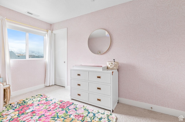 1228 E 1030 N, American Fork, UT 84003 - bedroom featuring light colored carpet, visible vents, baseboards, and wallpapered walls