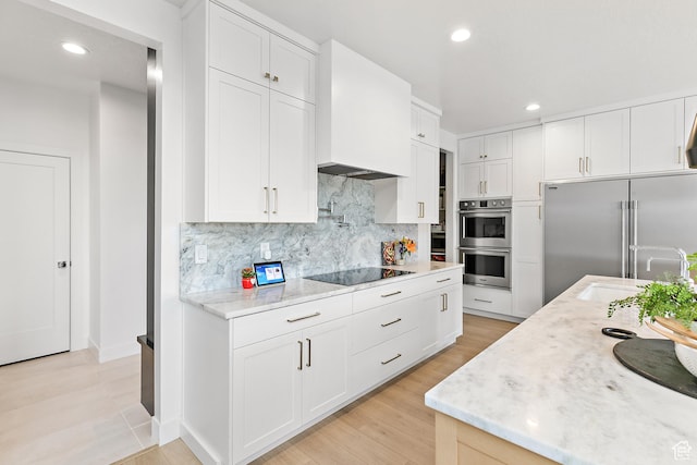 1228 E 1030 N, American Fork, UT 84003 - kitchen featuring white cabinets, decorative backsplash, custom range hood, appliances with stainless steel finishes, and a sink