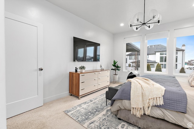 1228 E 1030 N, American Fork, UT 84003 - bedroom with a chandelier, recessed lighting, light carpet, access to exterior, and baseboards