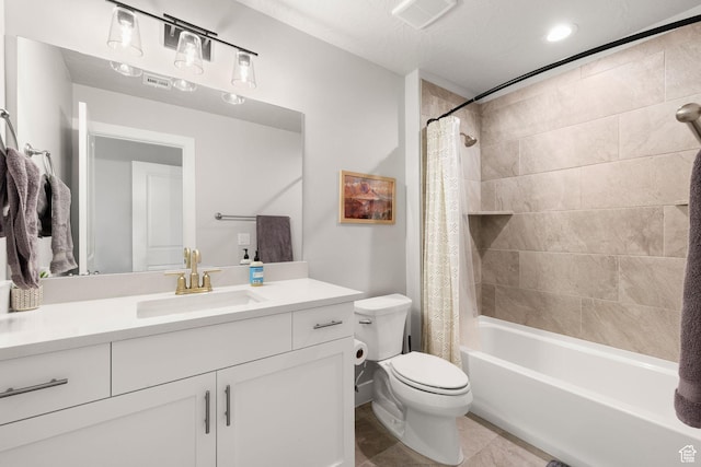 4712 W 2820 S, Hurricane, UT 84737 - bathroom with toilet, vanity, shower / bath combo with shower curtain, and tile patterned floors