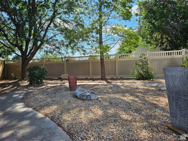 view of yard with a fenced backyard