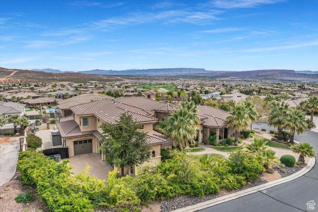 aerial view with a residential view and a mountain view