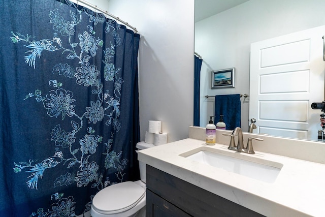 full bathroom featuring vanity, toilet, and a shower with curtain
