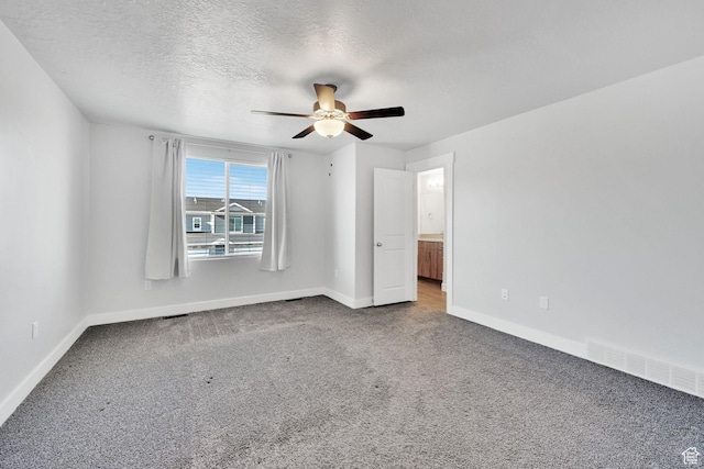 6512 S 390 E, South Weber, UT 84405 - unfurnished bedroom featuring a textured ceiling, ceiling fan, carpet flooring, visible vents, and baseboards