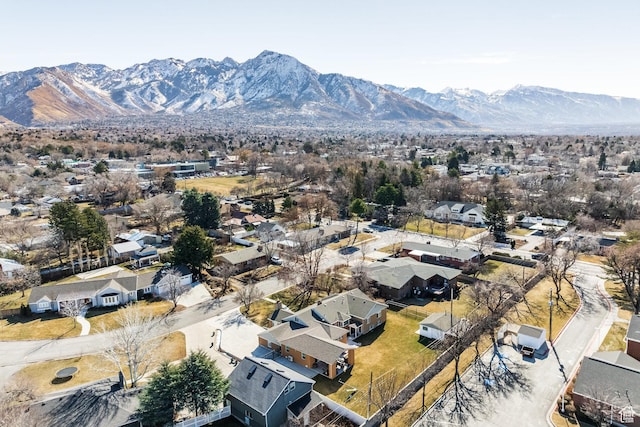 aerial view of residential area with a mountain backdrop