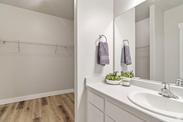 14648 S Mckellen Dr W Unit B203, Herriman, UT 84096 - bathroom featuring vanity, wood finished floors, a walk in closet, and baseboards