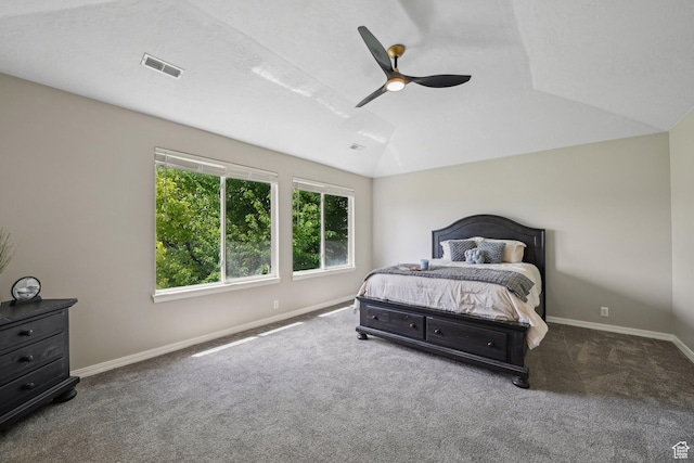 11732 S Lampton View Dr W, South Jordan, UT 84095 - bedroom featuring carpet, baseboards, lofted ceiling, and ceiling fan