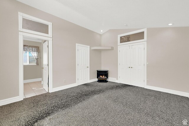 338 N 1090 W, Hyrum, UT 84319 - unfurnished bedroom featuring carpet, baseboards, lofted ceiling, recessed lighting, and a closet