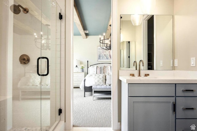 386 W Ascent Dr Unit 257, Hideout, UT 84036 - full bath with a shower stall, vanity, beam ceiling, and ensuite bathroom