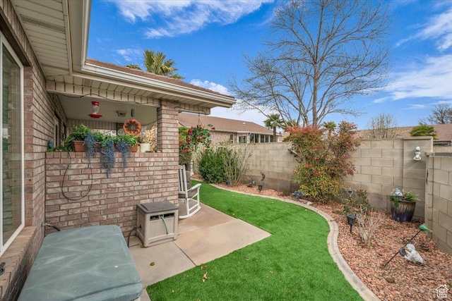 view of yard with a patio and a fenced backyard