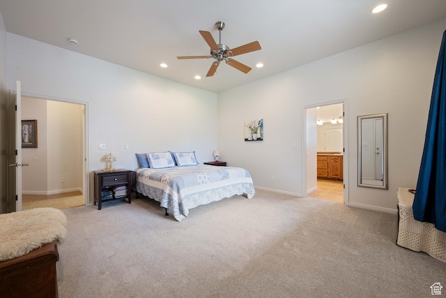 155 W 960 S, Hurricane, UT 84737 - bedroom with baseboards, a ceiling fan, recessed lighting, ensuite bath, and light colored carpet