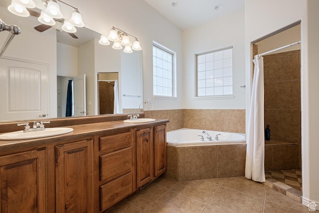 155 W 960 S, Hurricane, UT 84737 - full bath with a bath, a sink, a tile shower, double vanity, and tile patterned floors