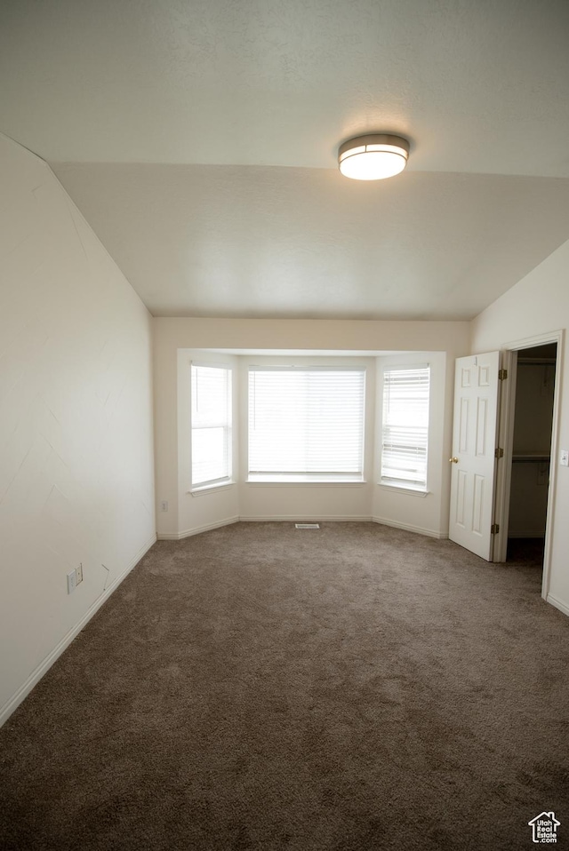 interior space with plenty of natural light, vaulted ceiling, baseboards, and carpet