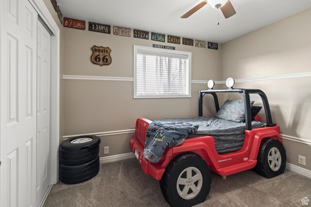 79 S 250 E, Aurora, UT 84620 - bedroom with carpet, a closet, ceiling fan, and baseboards