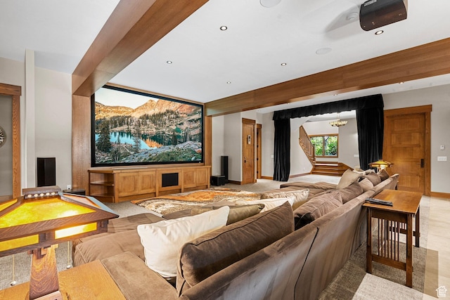 home theater featuring recessed lighting and baseboards