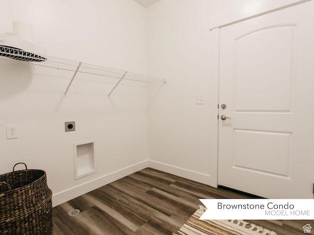 clothes washing area with laundry area, baseboards, dark wood-style floors, and electric dryer hookup