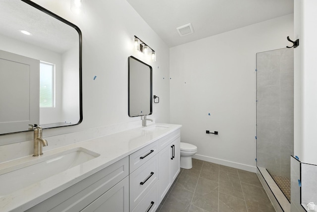 4068 S Porter Ave, South Ogden, UT 84403 - bathroom featuring baseboard heating, double vanity, tiled shower, and tile patterned floors