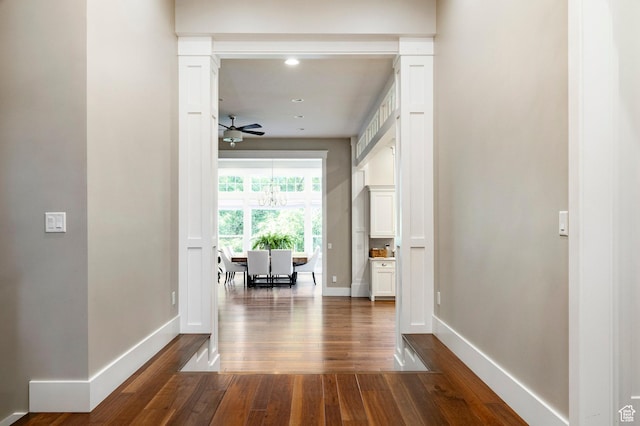 884 E Fence Post Rd S, Fruit Heights, UT 84037 - hallway with dark wood finished floors, baseboards, and recessed lighting