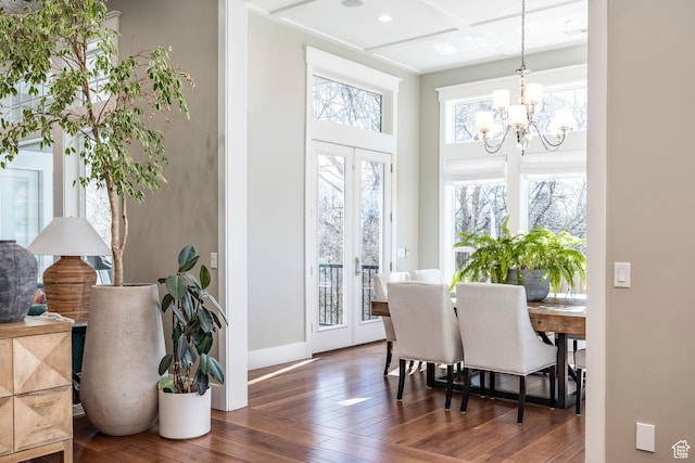 884 E Fence Post Rd S, Fruit Heights, UT 84037 - dining space with a chandelier, french doors, dark wood-type flooring, and a wealth of natural light