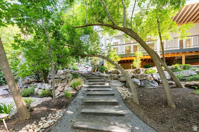 884 E Fence Post Rd S, Fruit Heights, UT 84037 - view of yard featuring stairway and a wooden deck