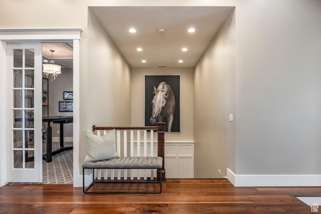 884 E Fence Post Rd S, Fruit Heights, UT 84037 - hall featuring hardwood / wood-style floors, recessed lighting, a chandelier, and baseboards