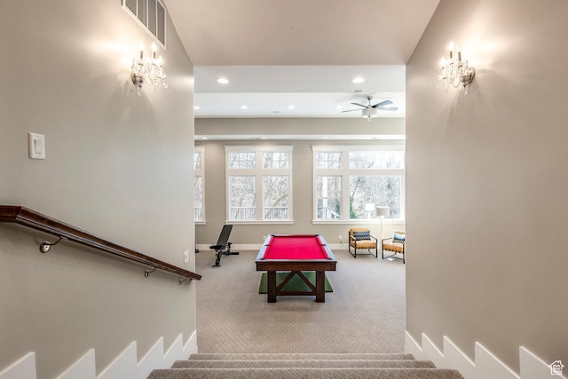 884 E Fence Post Rd S, Fruit Heights, UT 84037 - staircase featuring recessed lighting, carpet flooring, visible vents, and baseboards