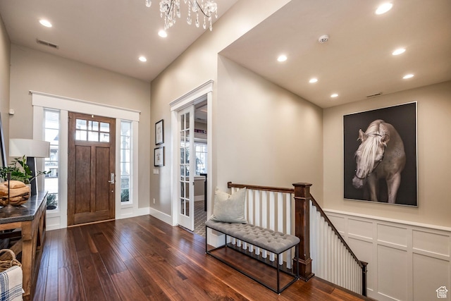 884 E Fence Post Rd S, Fruit Heights, UT 84037 - entryway with hardwood / wood-style flooring, visible vents, a chandelier, and recessed lighting