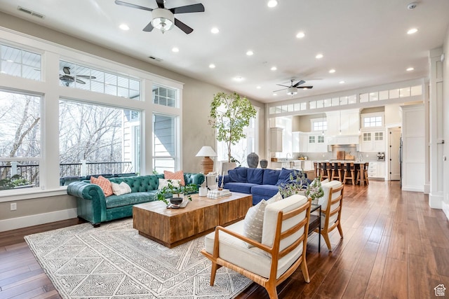 884 E Fence Post Rd S, Fruit Heights, UT 84037 - living area with hardwood / wood-style flooring, ceiling fan, and visible vents