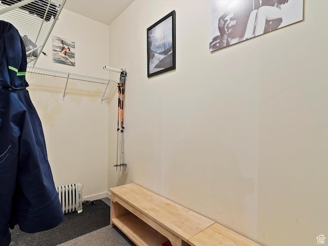 walk in closet featuring radiator heating unit