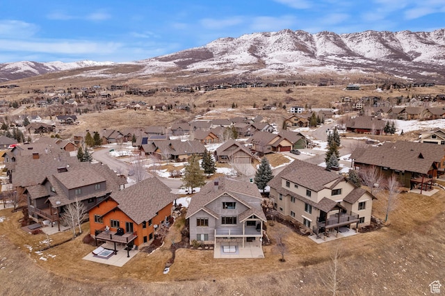 aerial view with a residential view and a mountain view