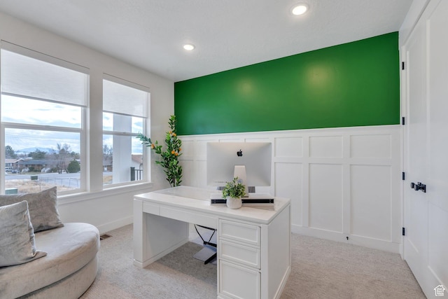 903 E 200 S, Pleasant Grove, UT 84062 - office area featuring wainscoting, a decorative wall, recessed lighting, and light colored carpet