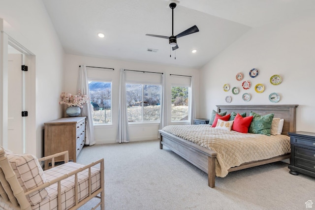 903 E 200 S, Pleasant Grove, UT 84062 - bedroom with lofted ceiling, light carpet, visible vents, and recessed lighting