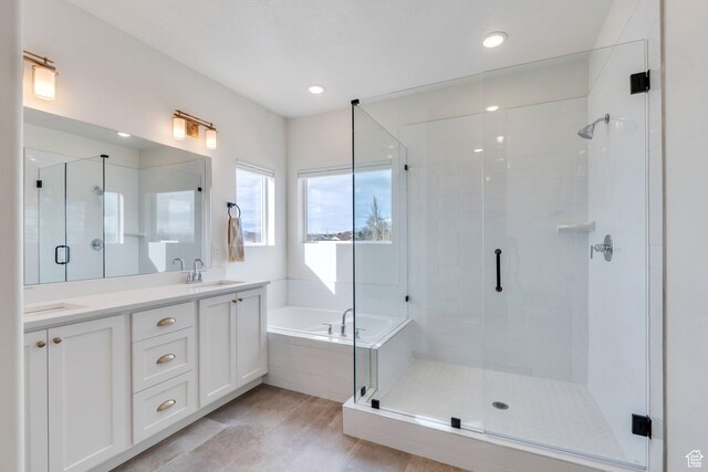 903 E 200 S, Pleasant Grove, UT 84062 - full bathroom featuring recessed lighting, a sink, a shower stall, a bath, and double vanity