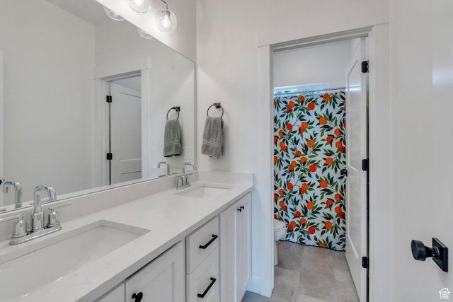 903 E 200 S, Pleasant Grove, UT 84062 - bathroom with curtained shower, a sink, toilet, and double vanity