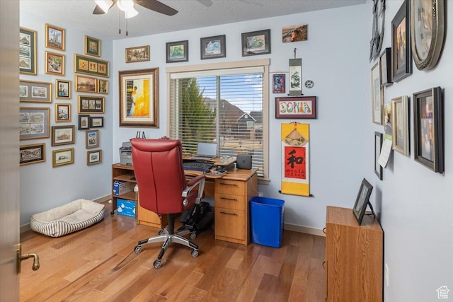 3879 S Mcgregor Ln, Saratoga Springs, UT 84045 - office with ceiling fan, a textured ceiling, baseboards, and wood finished floors