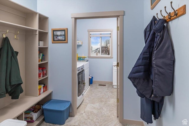 3879 S Mcgregor Ln, Saratoga Springs, UT 84045 - mudroom with visible vents, independent washer and dryer, and baseboards