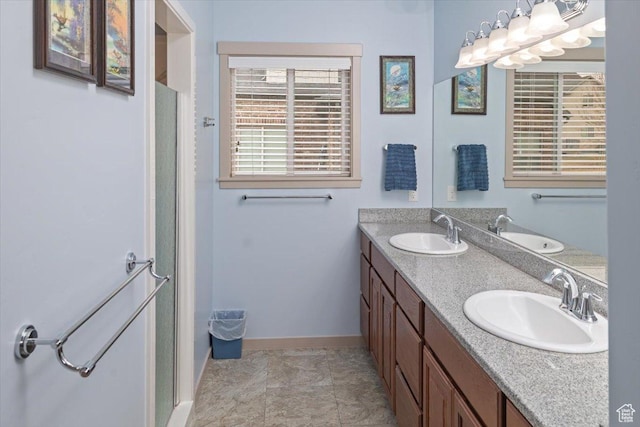 3879 S Mcgregor Ln, Saratoga Springs, UT 84045 - full bath with double vanity, a sink, and a shower with door