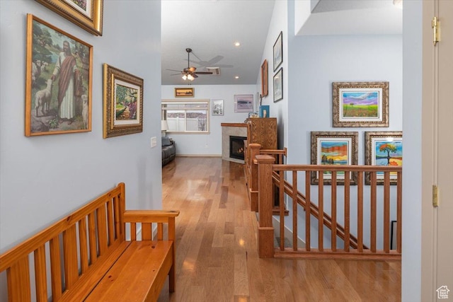 3879 S Mcgregor Ln, Saratoga Springs, UT 84045 - corridor with recessed lighting, an upstairs landing, and wood finished floors