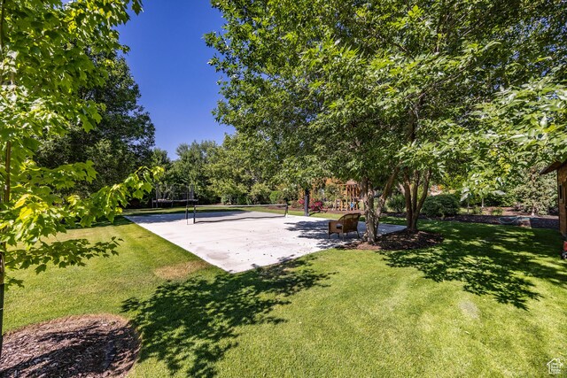 view of home's community featuring a yard and volleyball court