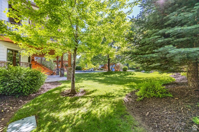 view of yard featuring stairway