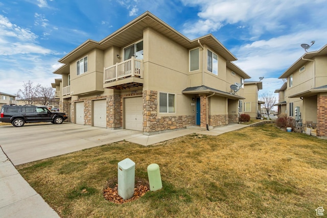 12793 S Timber Run Dr W, Riverton, UT 84096 - view of property featuring an attached garage, stone siding, concrete driveway, and stucco siding