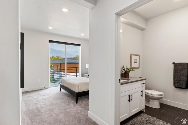 46 W 400 S, Bountiful, UT 84010 - bathroom featuring baseboards, recessed lighting, toilet, and vanity